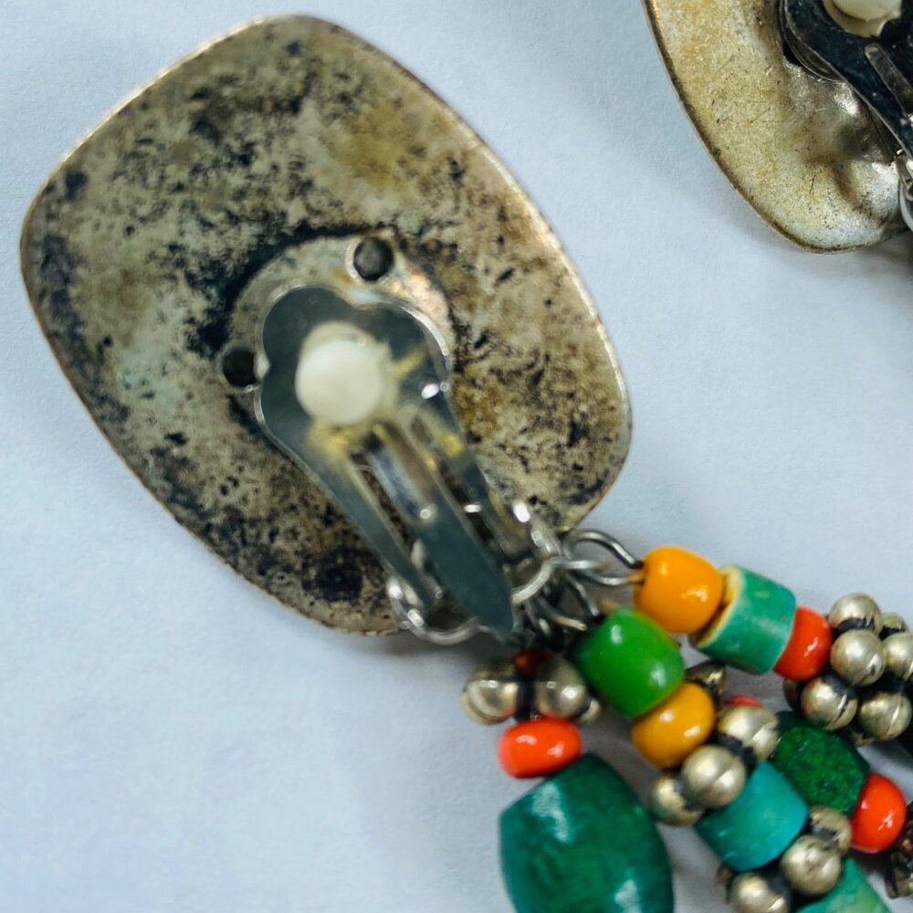 BOHO Clip On Earrings Dangles Multicolor Vintage Women Retro Jewelry Ethnic - Picture 16 of 16